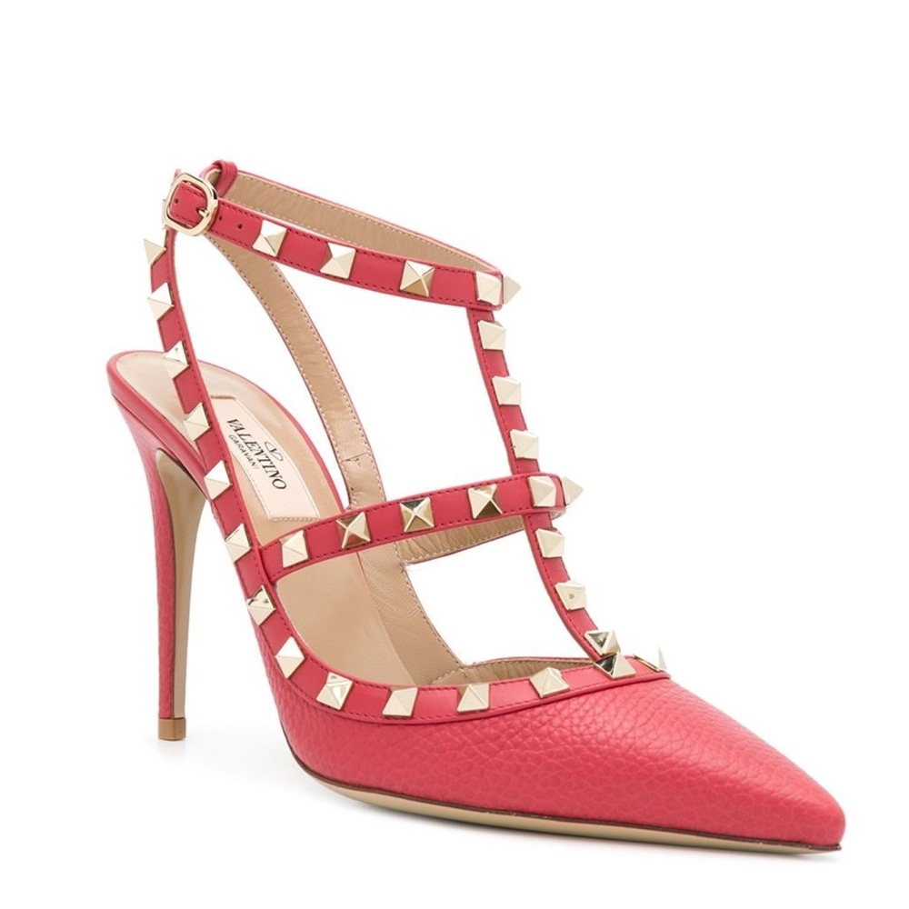 🆕41.5 VALENTINO GARAVANI Rock Pink T-Strap Pumps Gold Rock Studs Size:US 10 NIB